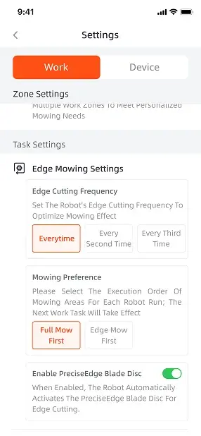 Aplikacja – preferencje koszenia i dokaszania krawędzi